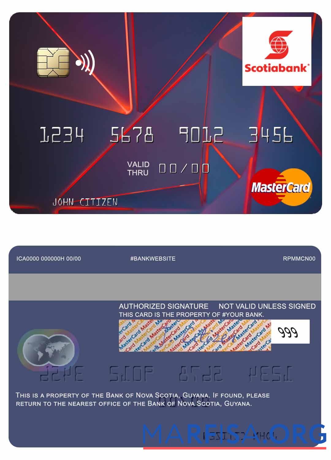 Blank Guyana Bank of Nova Scotia mastercard template